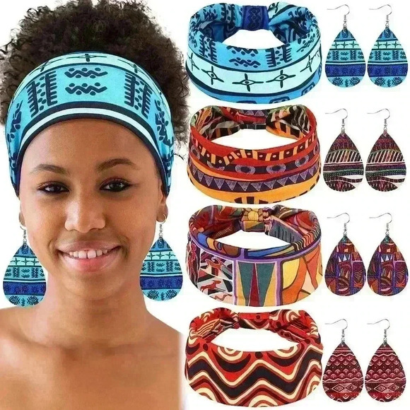 2 Pairs African Faux Leather Earrings and 2 Pcs African Headbands ( 4pcs… - Picture 2 of 7